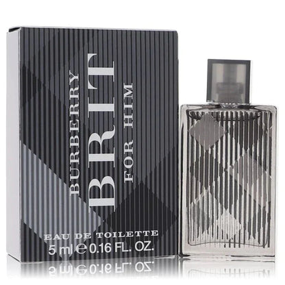 Burberry Brit for Him cologne 5ml Eau de Toilette spray with striped box and bottle.