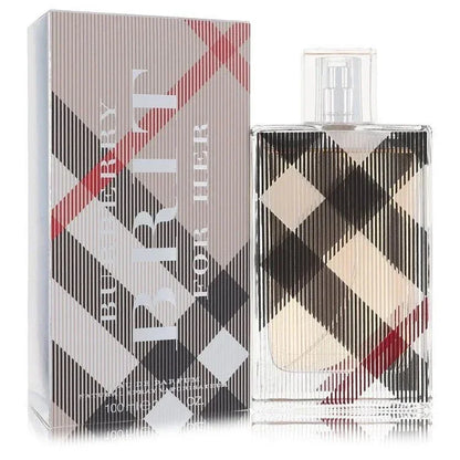 Burberry Brit Eau de Parfum bottle — floral fruity gourmand women's fragrance with green almond, pear, lime, peony, vanilla, and tonka bean