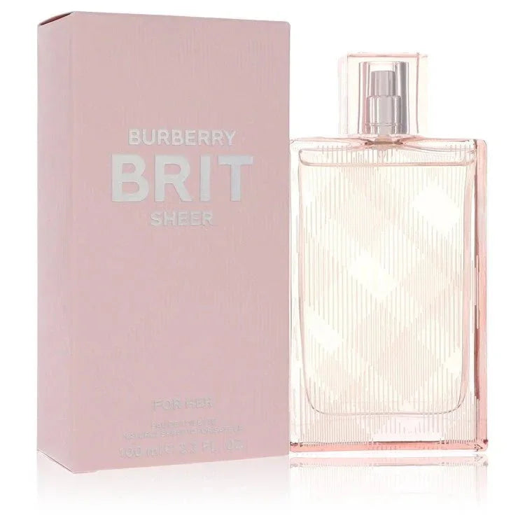 Burberry Brit Sheer perfume for women, pink box and bottle with check pattern, eau de toilette