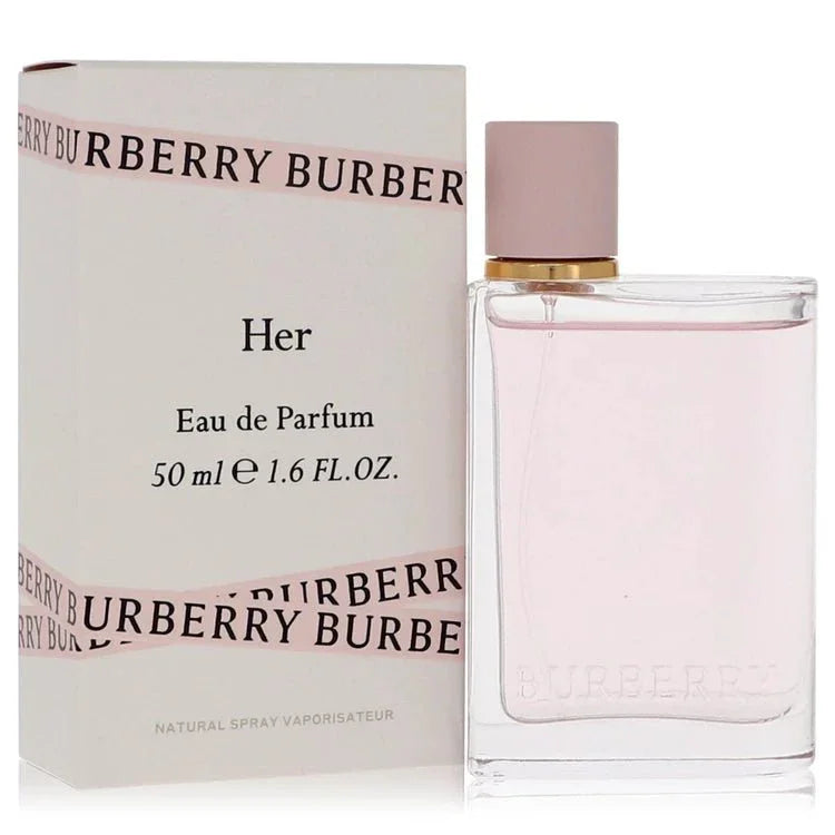 Burberry Her Eau de Parfum 50ml spray bottle and box with pink accents for women