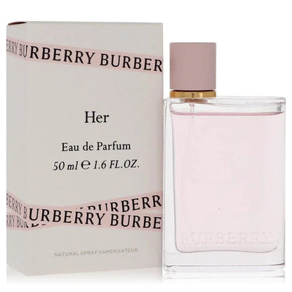 Burberry Her Eau de Parfum 50ml spray bottle and box with pink accents for women