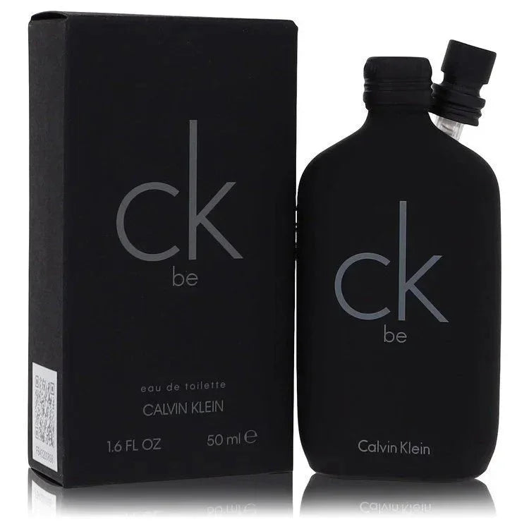 CK Be eau de toilette spray 1.6 oz bottle and box, unisex fragrance, black matte design