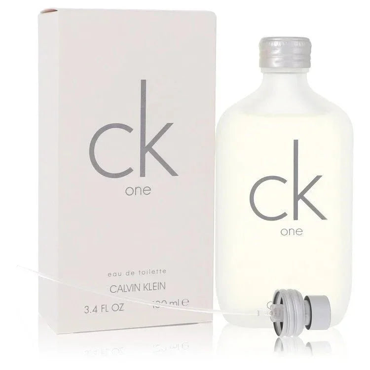 CK One eau de toilette spray bottle and box, 3.4 fl oz, unisex fragrance