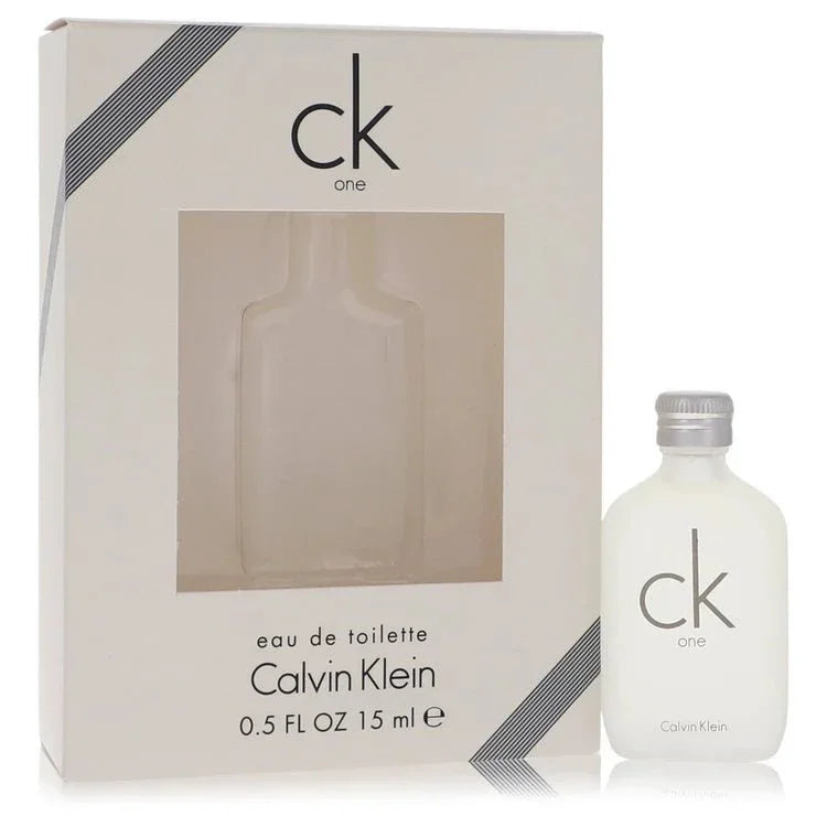 CK One eau de toilette spray 15ml bottle and box, minimalist white design, unisex fragrance