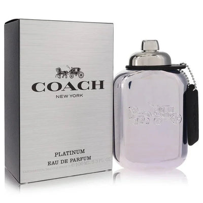 Coach Platinum Cologne bottle — woody spicy men's fragrance with pineapple, juniper berries, black pepper, sage, leather, vanilla, and sandalwood
