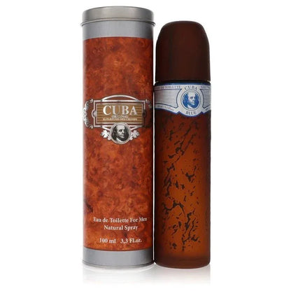 Cuba Blue cologne for men with brown textured bottle and matching cylindrical box, 100 ml size