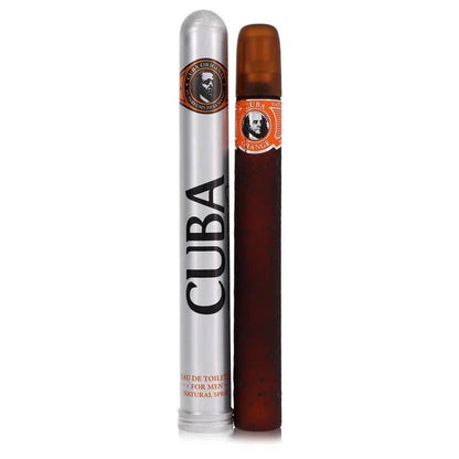 Cuba Orange eau de toilette spray for men in cigar-shaped bottle and silver canister.