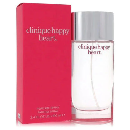 Clinique Happy Heart perfume spray with pink box and silver cap, 100ml size