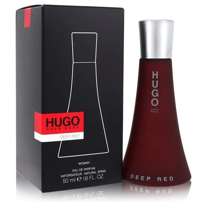 Hugo Deep Red perfume bottle and box, eau de parfum spray for women, 50ml