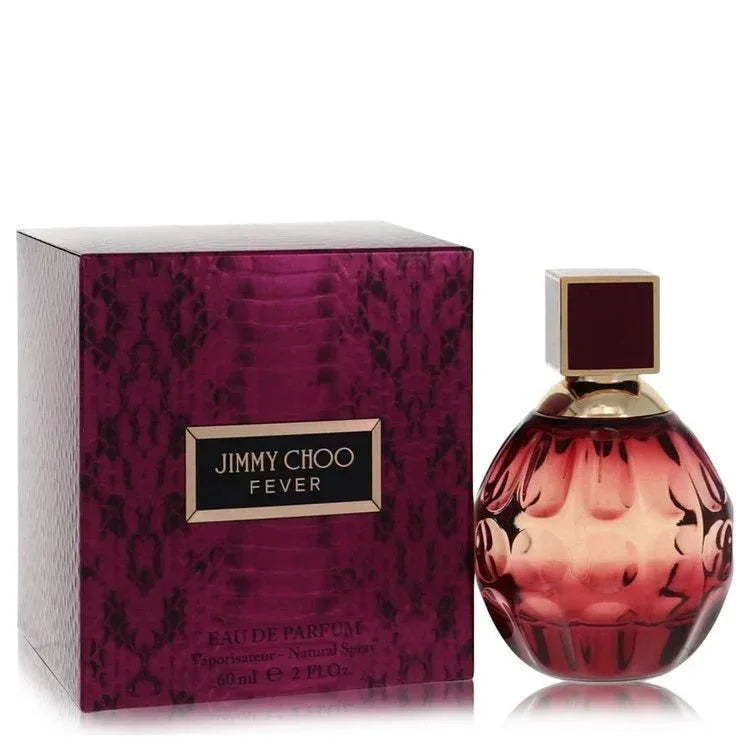 Jimmy Choo Fever perfume bottle and box, purple design, 60ml eau de parfum for women