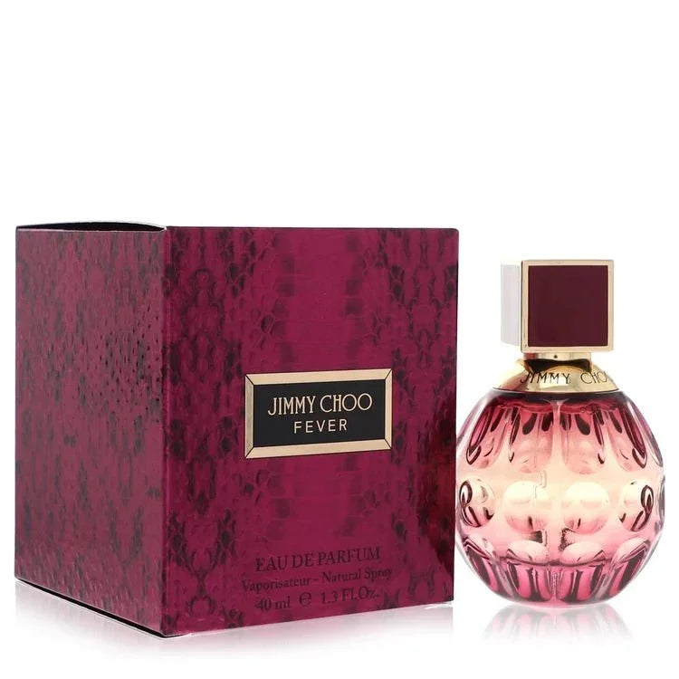Jimmy Choo Fever perfume bottle and box, pink glass fragrance, 40 ml eau de parfum