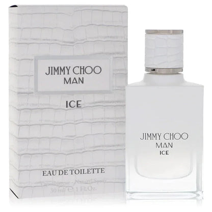 Jimmy Choo Man Ice Eau de Toilette spray bottle and box for men, white crocodile pattern