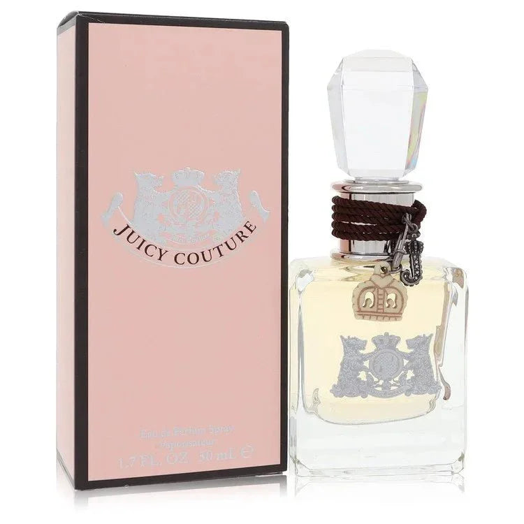 Juicy Couture Eau De Parfum spray for women with pink box and signature crest bottle