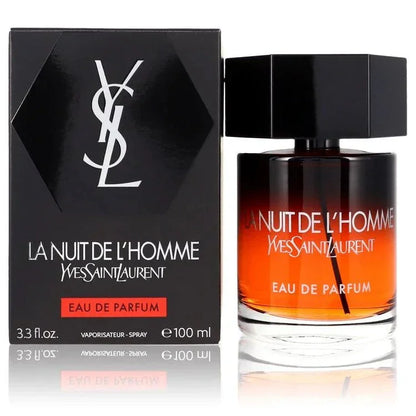 La Nuit De L'Homme Eau de Parfum spray bottle and box for men, 100ml, luxury cologne