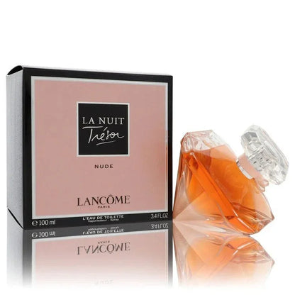 La Nuit Trésor Nude perfume bottle and box, pink packaging, designer women's fragrance