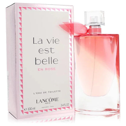 La Vie Est Belle En Rose Eau de Toilette spray bottle and box, pink gradient perfume for women
