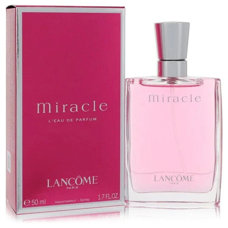 Miracle pink eau de parfum spray bottle and box for women, 50ml, bright packaging
