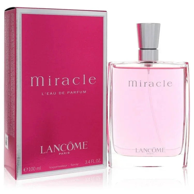 Miracle Eau de Parfum spray for women, pink box and perfume bottle, 100ml