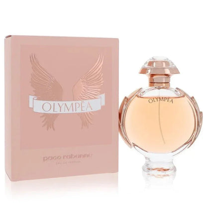 Olympéa Eau de Parfum for women, rose gold bottle and box with wing design, luxury fragrance