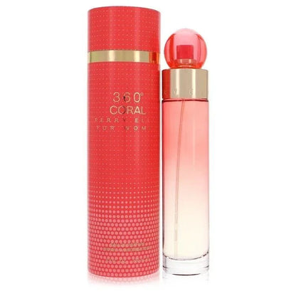 Perry Ellis 360 Coral perfume for women, with pink gradient bottle and matching box.