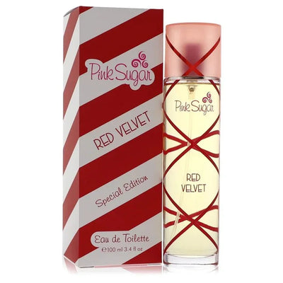 Pink Sugar Red Velvet eau de toilette spray, red striped box and perfume bottle, 100ml