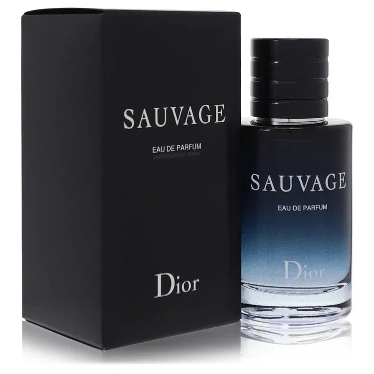 Sauvage Eau de Parfum spray for men, gradient blue bottle with black box.