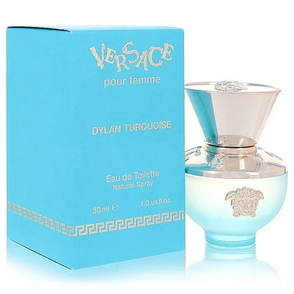 Versace Pour Femme Dylan Turquoise Eau de Toilette spray with turquoise box and bottle