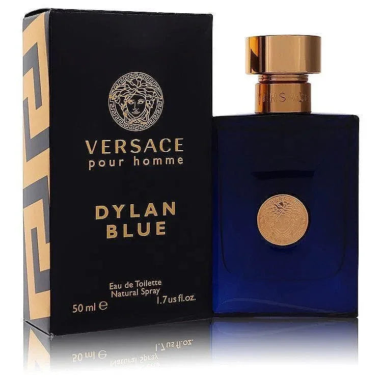 Versace Dylan Blue pour homme eau de toilette 50ml, blue bottle and gold-accented box