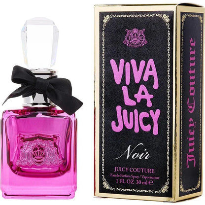 Viva La Juicy Noir perfume bottle with black bow and matching black and pink box
