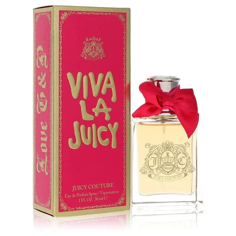 Viva La Juicy perfume by Juicy Couture, pink box and bottle with red bow, 30ml Eau de Parfum