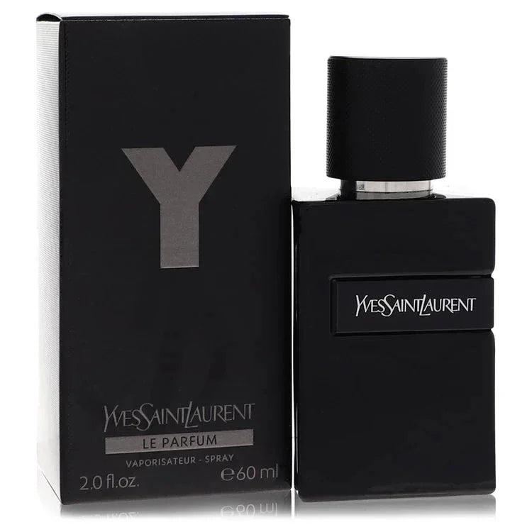 Yves Saint Laurent Y Le Parfum spray bottle and box, black packaging, 60ml men's fragrance